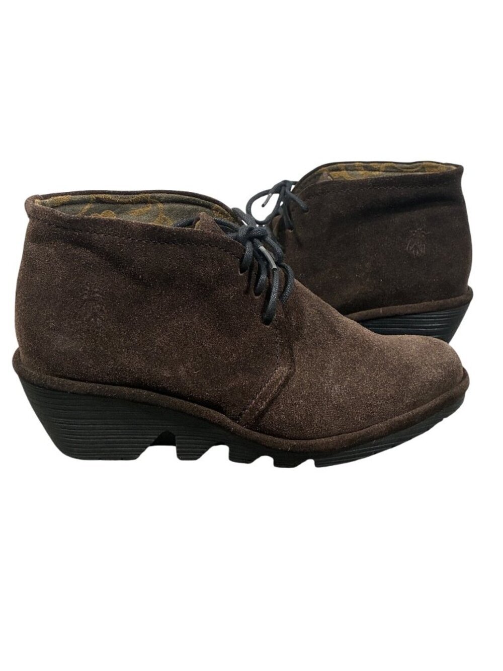 Fly London Brown Suede Lace-Up Ankle Boots Wedge Heel Size 36 comfortable Classi